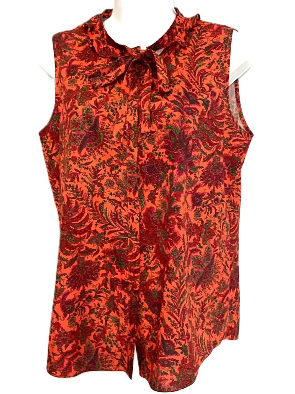 Max Studio Floral Print Sleeveless Blouse Top Side Slits Hidden Button Placket S